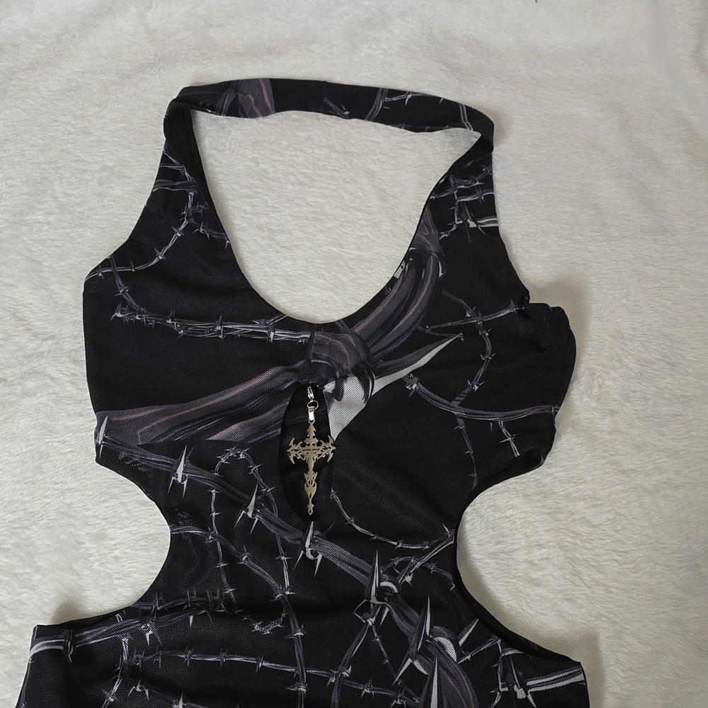 Hardcore dance cross and thorus printed mesh jumpsuit size small NWT. - Picture 5 of 13